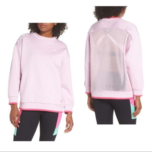 PUMA Chase Crew Sweatshirt Pullover Mesh Back Casual Athleasure Pink Small NEW - Picture 8 of 8